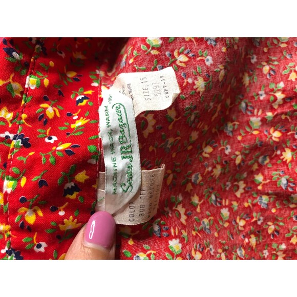 1960s-1970s SEARS JR. BAZAAR Split Color Block. Floral Crop Top W/Front Tie S-M - Picture 8 of 8